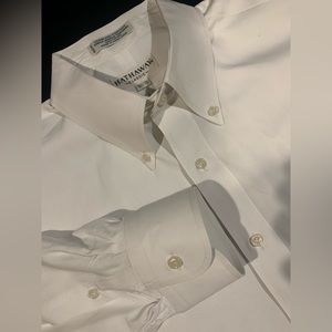 Hathaway Classic White Sterling Pinpoint 100% Cotton Button Up Shirt 16 1/2 Sz L